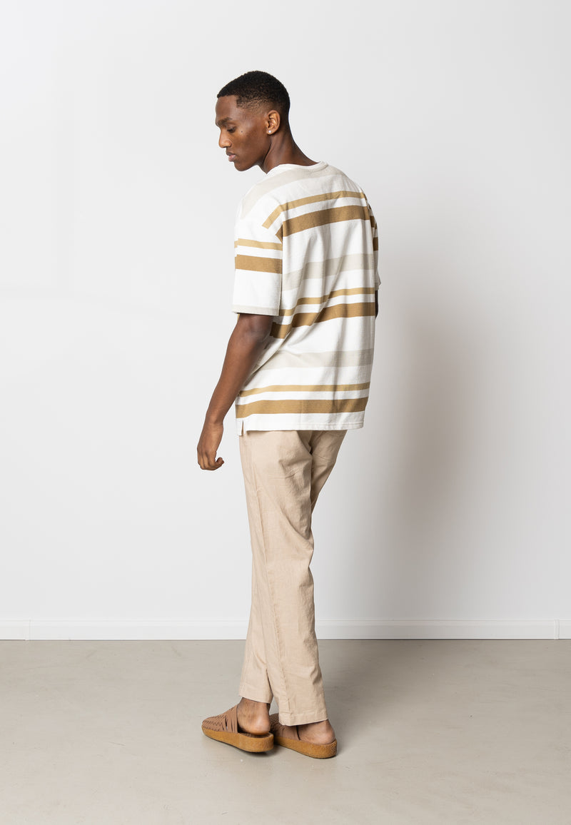 Clean Cut Copenhagen Calton striped t-shirt T-shirts S/S Ecru/Khaki Stripe