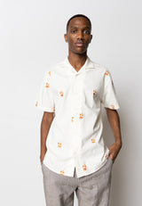 Clean Cut Copenhagen Felix embroidery S/S shirt Skjorte S/S Off White/Orange