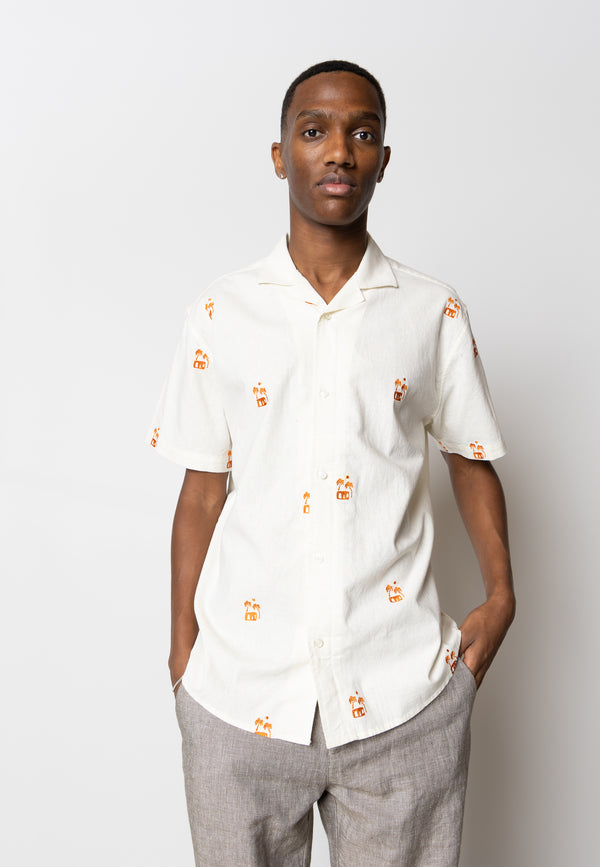 Clean Cut Copenhagen Felix embroidery S/S shirt Skjorte S/S Off White/Orange