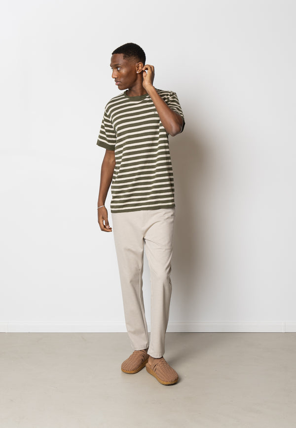 Clean Cut Copenhagen Thomas knitted stripes t-shirt T-shirts S/S Army/Ecru Stripe