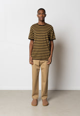 Clean Cut Copenhagen Thomas knitted stripes t-shirt T-shirts S/S Dark Brown/Dark Khaki Stripe