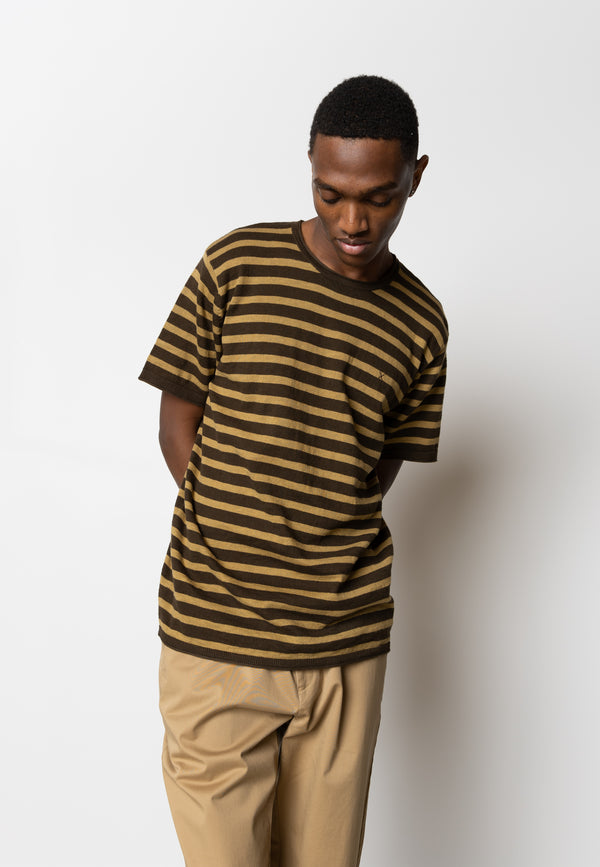 Clean Cut Copenhagen Thomas knitted stripes t-shirt T-shirts S/S Dark Brown/Dark Khaki Stripe