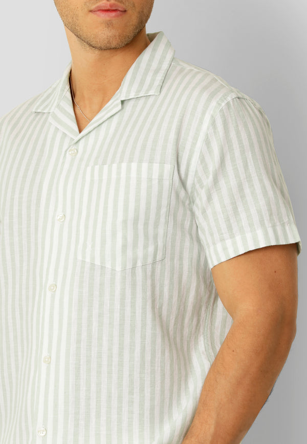 Clean Cut Copenhagen Giles cotton/linen shirt Skjorte S/S Minty/Ecru