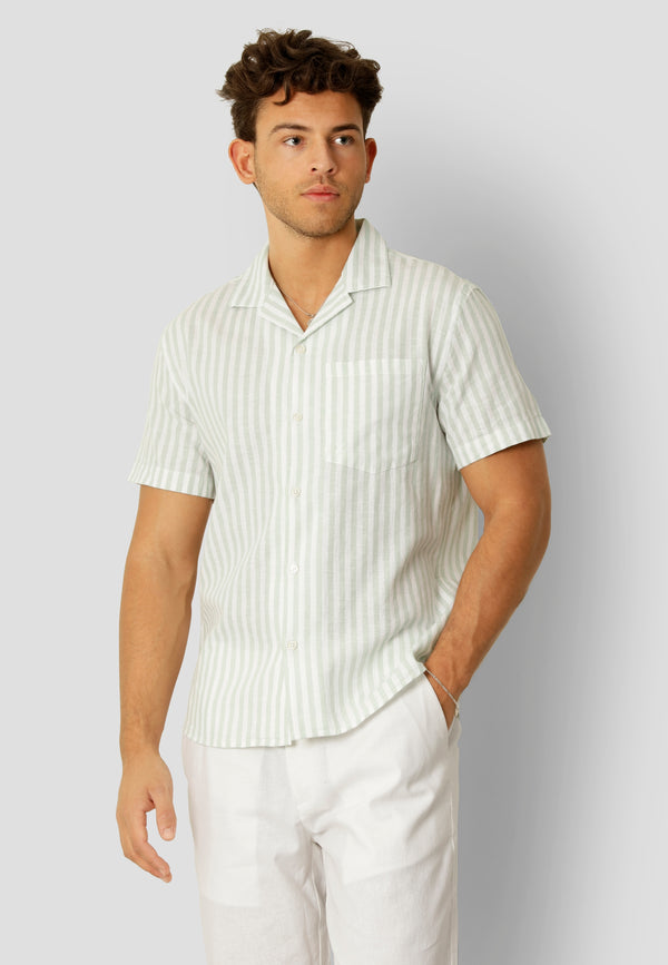 Clean Cut Copenhagen Giles cotton/linen shirt Skjorte S/S Minty/Ecru