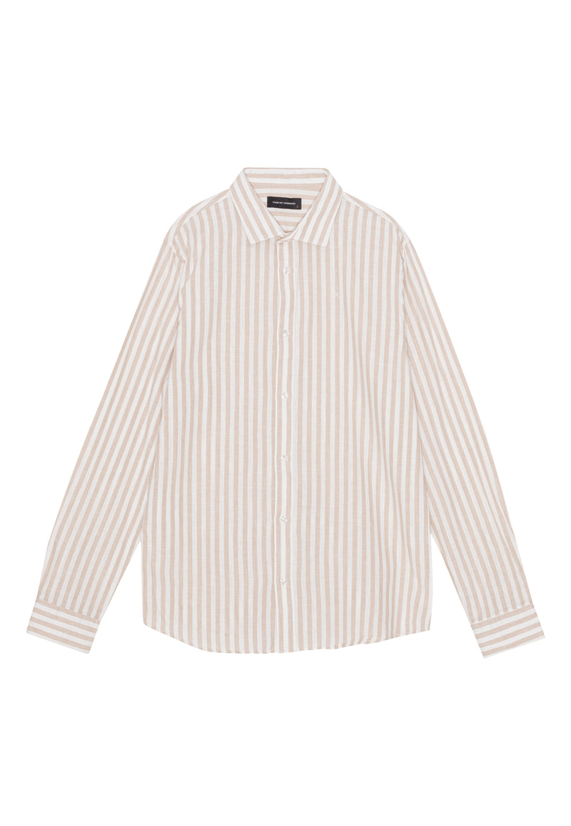 Clean Cut Copenhagen Jamie cotton/linen striped shirt Skjorte L/S Sand Melange / Ecru