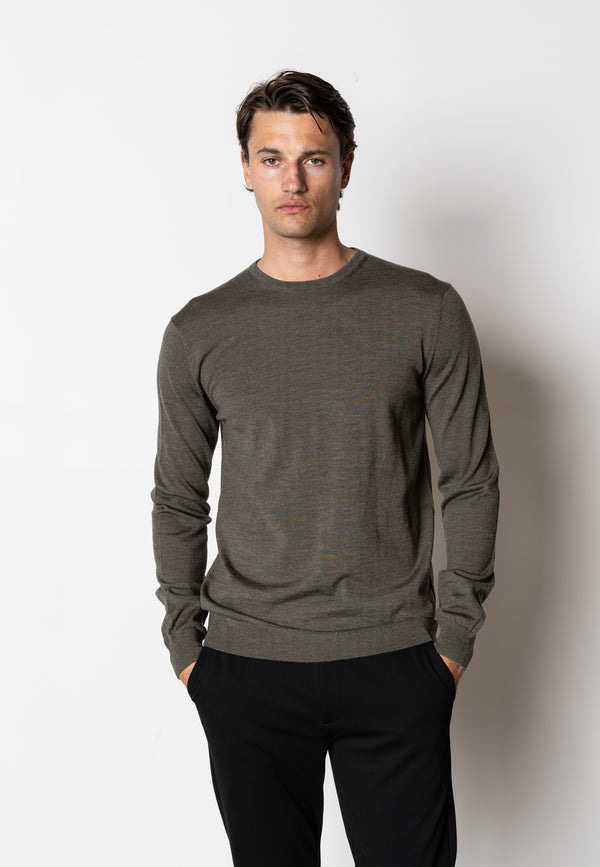 Clean Cut Copenhagen Alfredo merino wool jumper Strik Army Melange