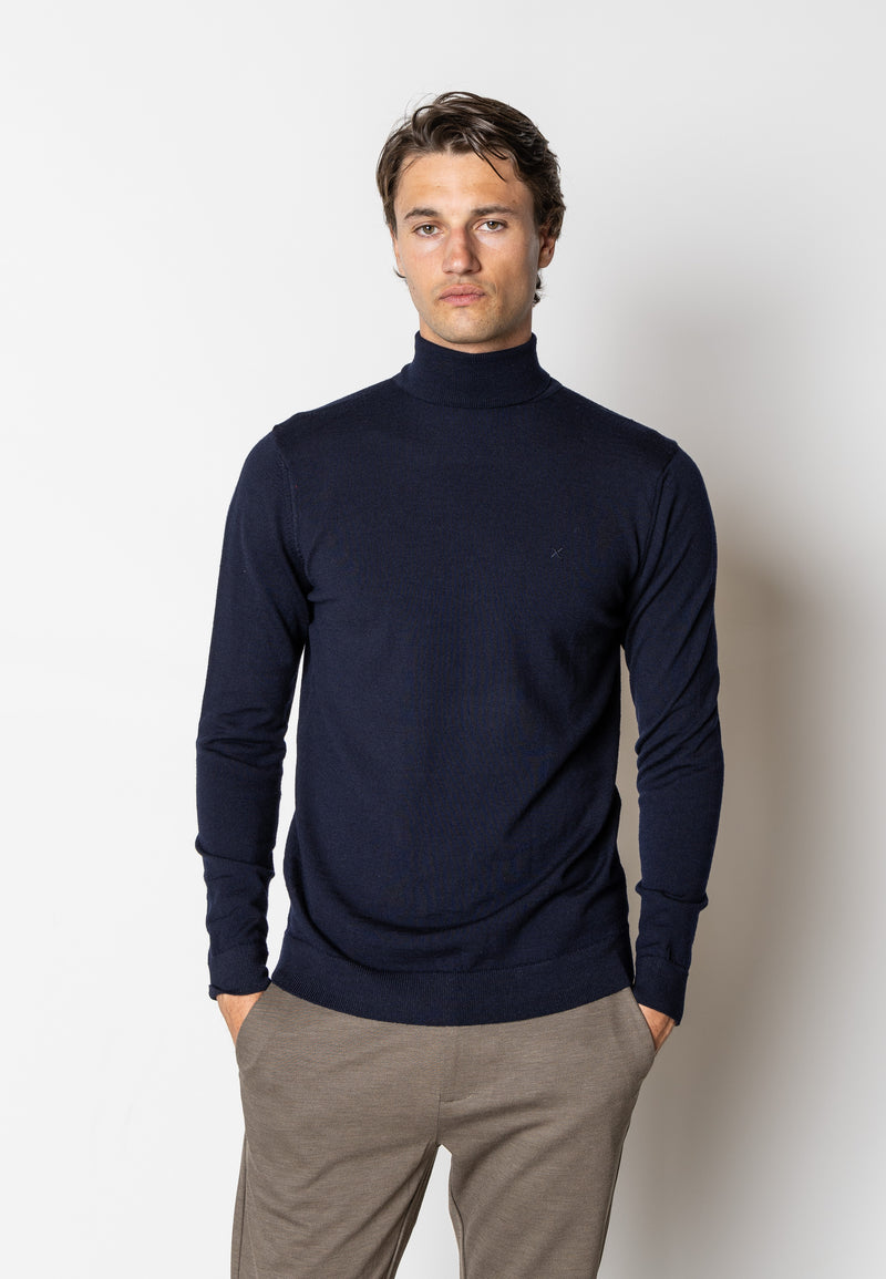 Clean Cut Copenhagen Alfredo merino wool roll neck Strik Mørk Navy