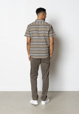 Clean Cut Copenhagen Anton cotton/linen S/S shirt Skjorte S/S Khaki/Navy Stripe