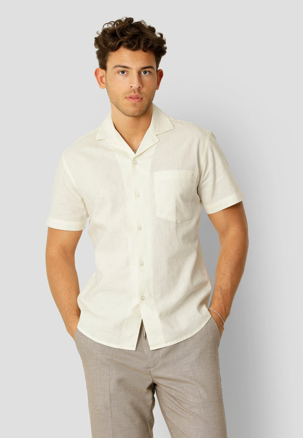 Clean Cut Copenhagen Bowling cotton/linen S/S shirt Skjorte S/S Ecru