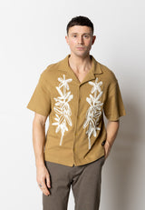 Clean Cut Copenhagen Calton embroidery shirt Skjorte S/S Dark Khaki