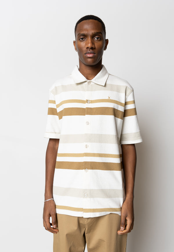 Clean Cut Copenhagen Calton striped shirt Skjorte S/S Ecru/Khaki Stripe