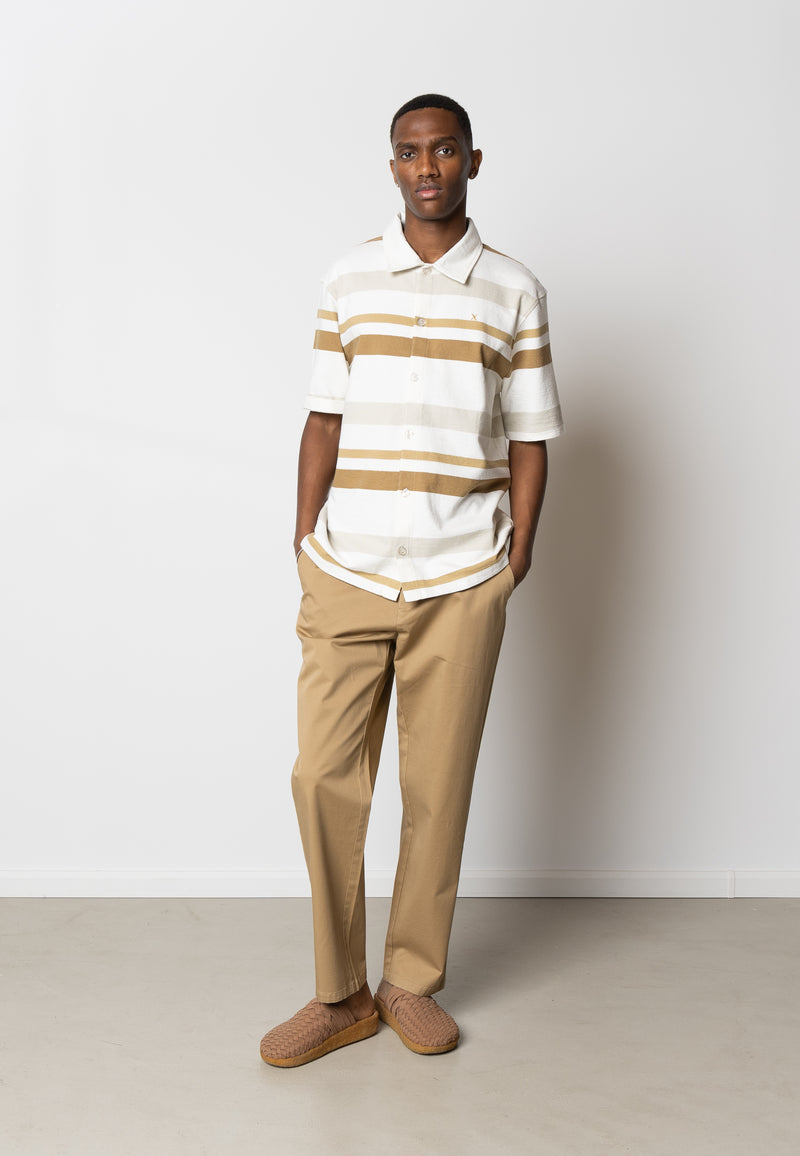Clean Cut Copenhagen Calton striped shirt Skjorte S/S Ecru/Khaki Stripe