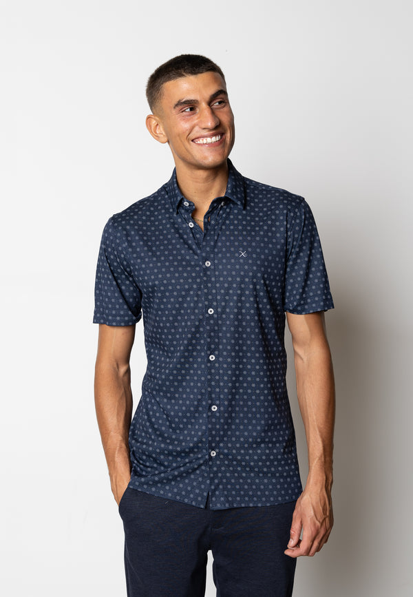 Clean Cut Copenhagen Clean formal AOP shirt Skjorte S/S Navy