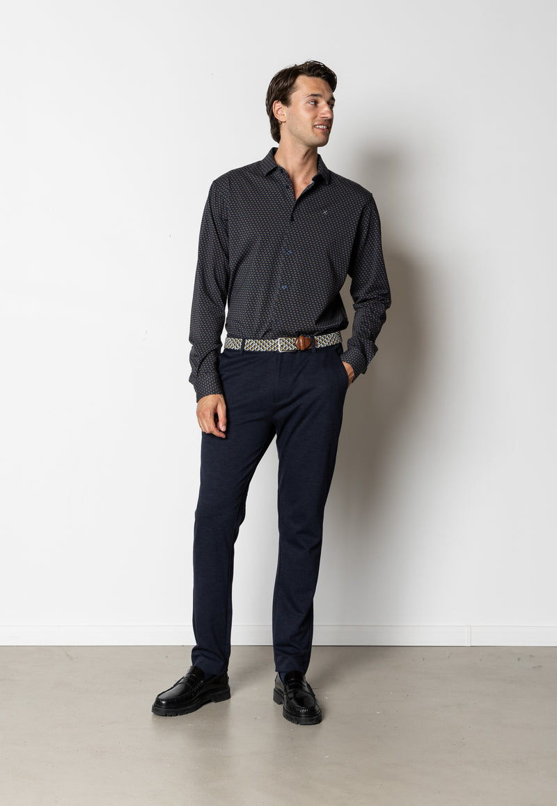 Clean Cut Copenhagen Clean formal printed stretch shirt Skjorte L/S Navy/Brown