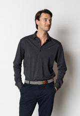 Clean Cut Copenhagen Clean formal printed stretch shirt Skjorte L/S Navy/Brown