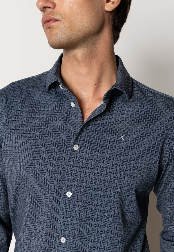 Clean Cut Copenhagen Clean formal printed stretch shirt Skjorte L/S Navy/Ecru