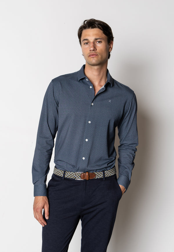 Clean Cut Copenhagen Clean formal printed stretch shirt Skjorte L/S Navy/Ecru