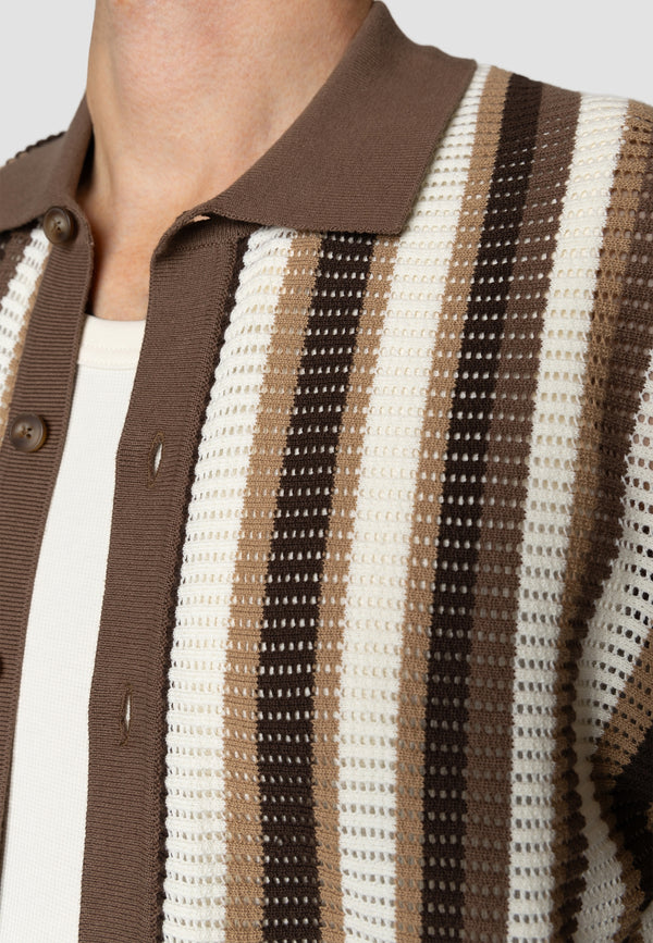 Clean Cut Copenhagen Daniel knitted shirt Skjorte S/S Ecru/brown stipe