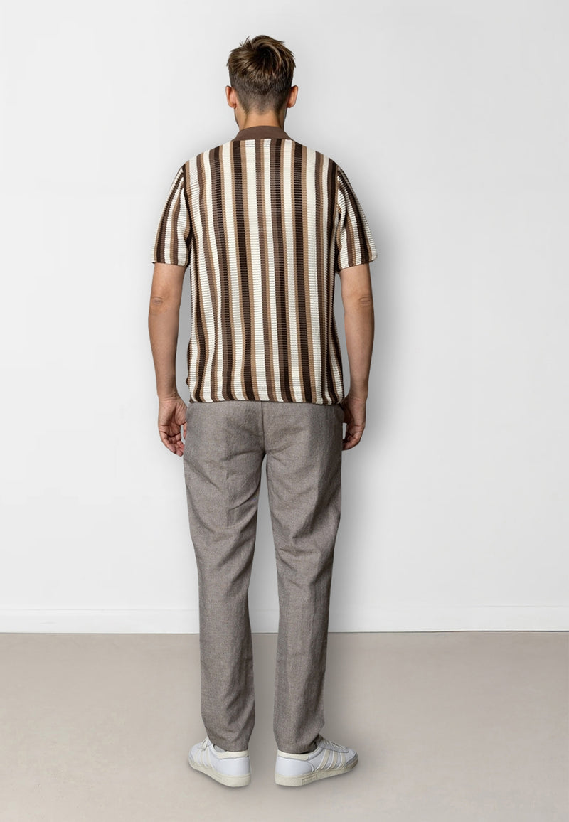 Clean Cut Copenhagen Daniel knitted shirt Skjorte S/S Ecru/brown stipe