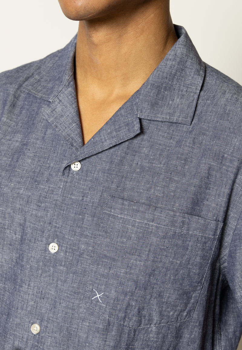 Clean Cut Copenhagen Giles cotton/linen shirt Skjorte S/S Dark Blue Melange