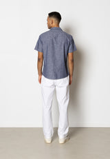 Clean Cut Copenhagen Giles cotton/linen shirt Skjorte S/S Dark Blue Melange