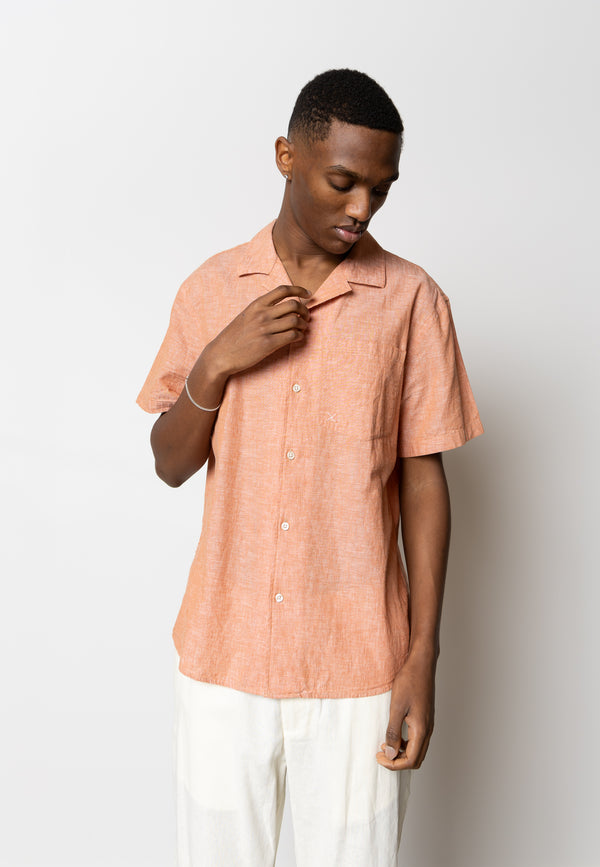 Clean Cut Copenhagen Giles cotton/linen shirt Skjorte S/S Orange Melange