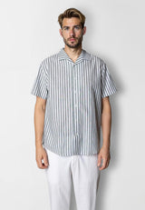 Clean Cut Copenhagen Giles cotton/linen shirt Skjorte S/S Dark green/Ecru