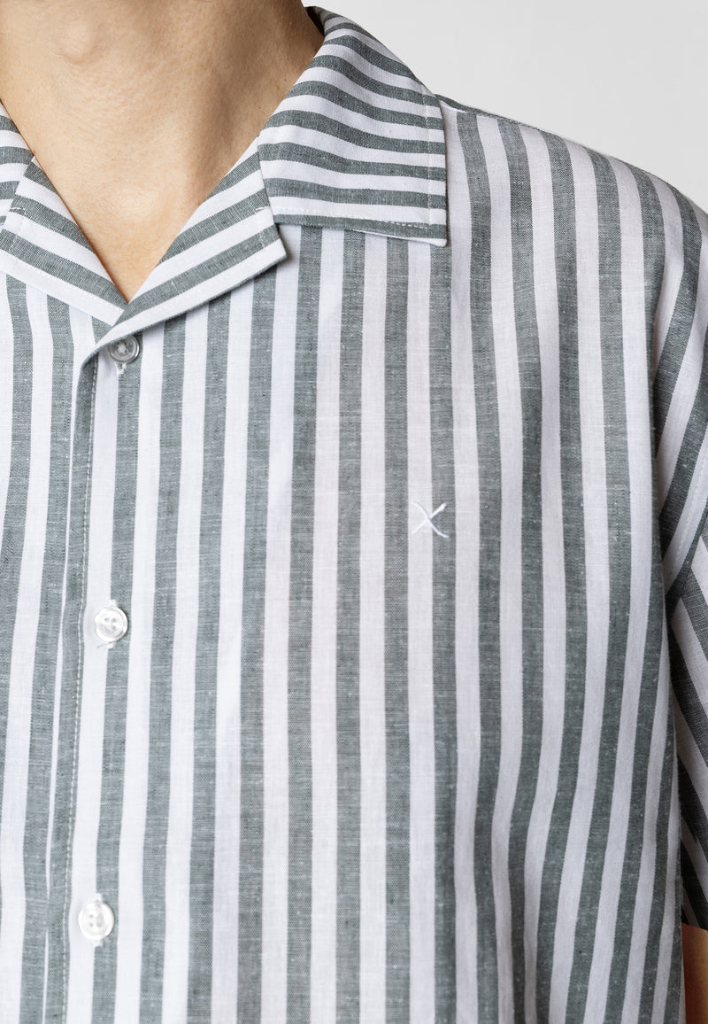 Clean Cut Copenhagen Giles cotton/linen shirt Skjorte S/S Dark green/Ecru