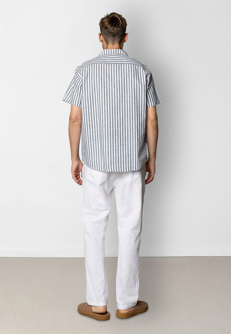 Clean Cut Copenhagen Giles cotton/linen shirt Skjorte S/S Dark green/Ecru