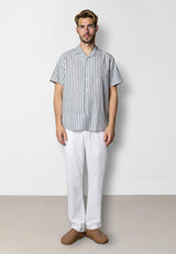 Clean Cut Copenhagen Giles cotton/linen shirt Skjorte S/S Dark green/Ecru