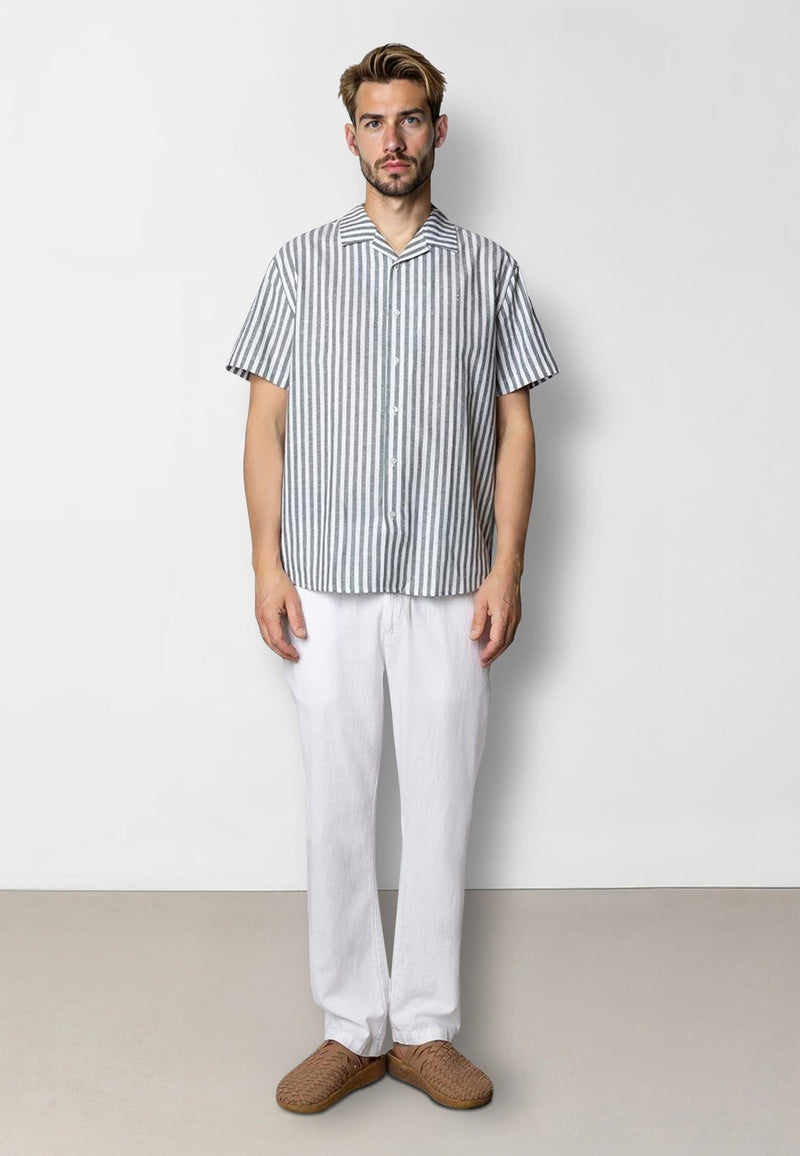 Clean Cut Copenhagen Giles cotton/linen shirt Skjorte S/S Dark green/Ecru