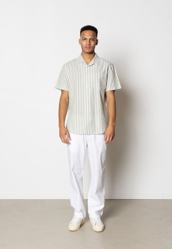 Clean Cut Copenhagen Giles cotton/linen shirt Skjorte S/S Green/Ecru