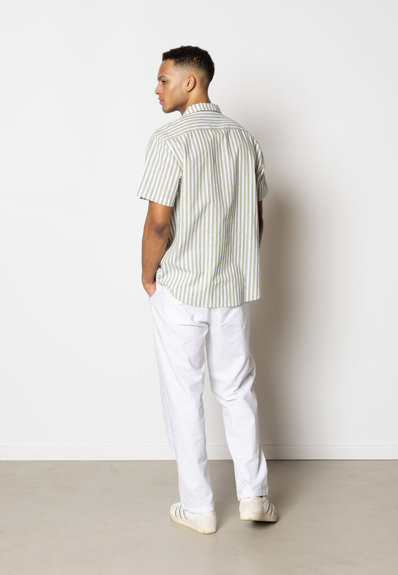 Clean Cut Copenhagen Giles cotton/linen shirt Skjorte S/S Green/Ecru