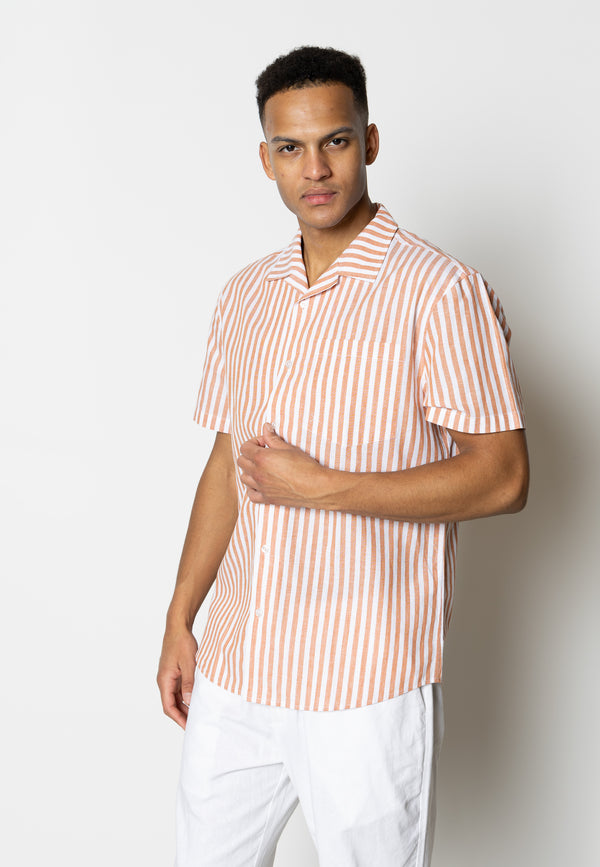 Clean Cut Copenhagen Giles cotton/linen shirt Skjorte S/S Orange/Ecru