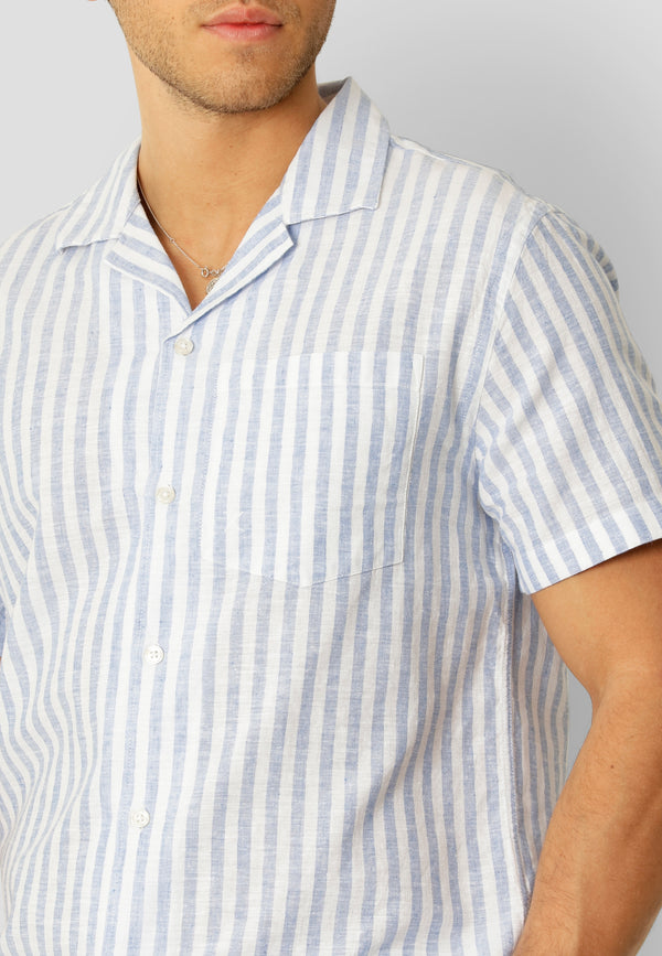 Clean Cut Copenhagen Giles striped S/S shirt Skjorte S/S Blue Melange / Ecru