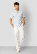 Clean Cut Copenhagen Giles cotton/linen shirt Skjorte S/S Blue Melange / Ecru