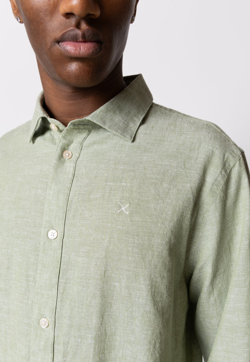 Clean Cut Copenhagen Jamie cotton/linen shirt Skjorte L/S Green Melange