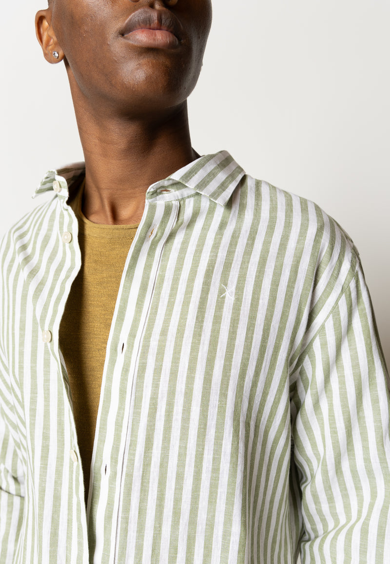 Clean Cut Copenhagen Jamie cotton/linen striped shirt Skjorte L/S Green/Ecru