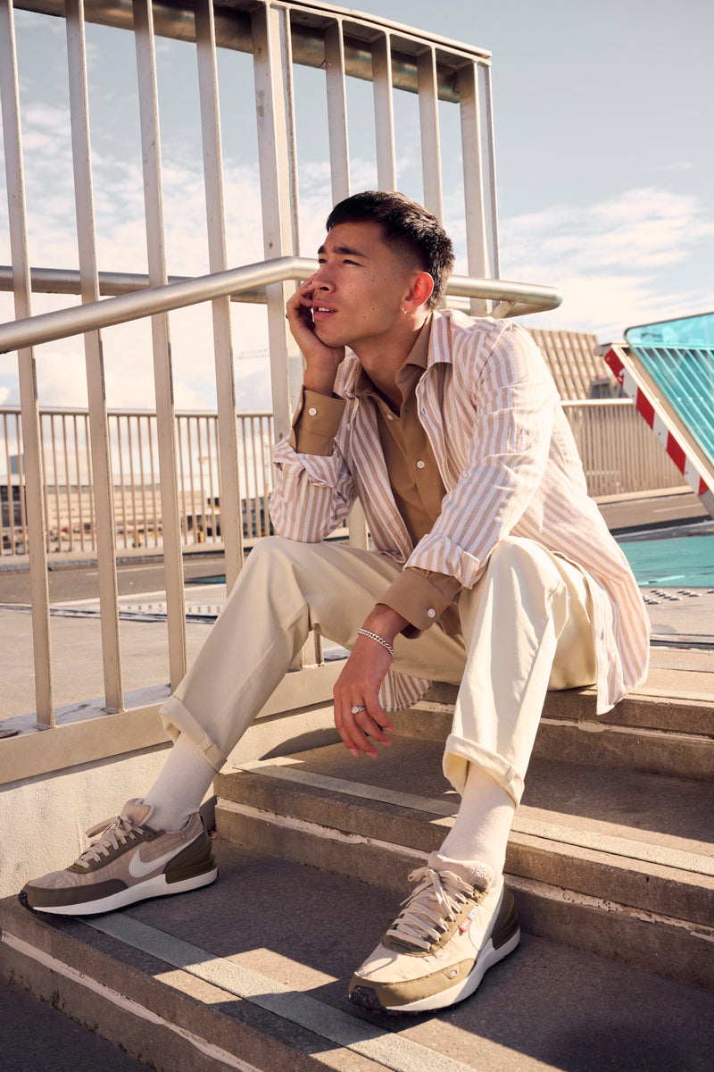 Clean Cut Copenhagen Jamie cotton/linen striped shirt Skjorte L/S Sand Melange / Ecru