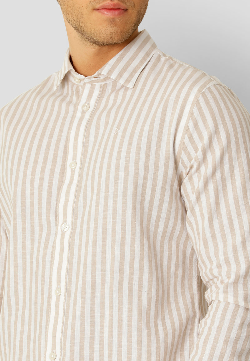 Clean Cut Copenhagen Jamie cotton/linen striped shirt Skjorte L/S Sand Melange / Ecru
