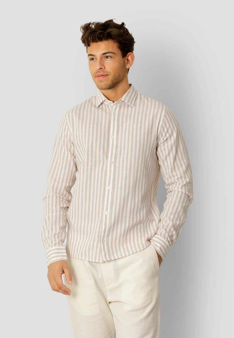 Clean Cut Copenhagen Jamie cotton/linen striped shirt Skjorte L/S Sand Melange / Ecru