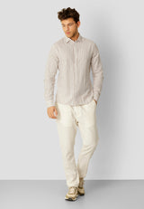 Clean Cut Copenhagen Jamie cotton/linen striped shirt Skjorte L/S Sand Melange / Ecru