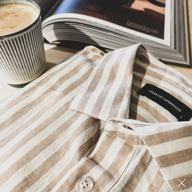 Clean Cut Copenhagen Jamie cotton/linen striped shirt Skjorte L/S Sand Melange / Ecru