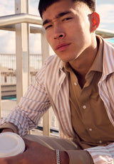 Clean Cut Copenhagen Jamie cotton/linen striped shirt Skjorte L/S Sand Melange / Ecru