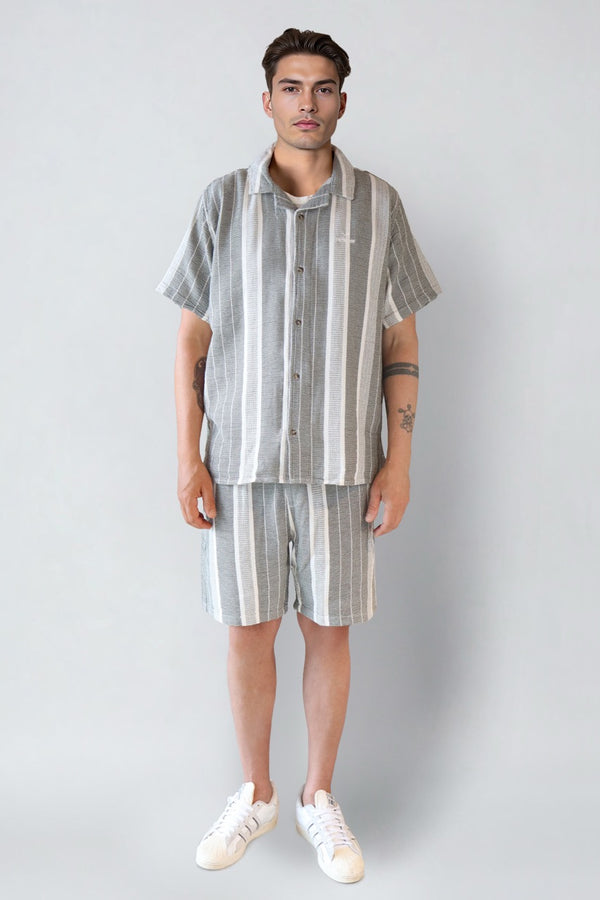Fat Moose Leo shirt Skjorte S/S Dusty Green/Off White striped