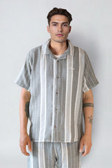 Fat Moose Leo shirt Skjorte S/S Dusty Green/Off White striped