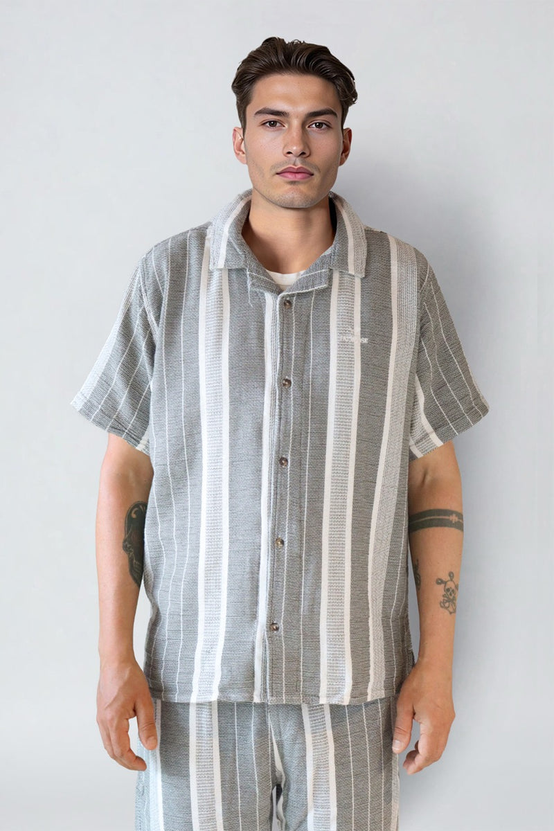 Fat Moose Leo shirt Skjorte S/S Dusty Green/Off White striped