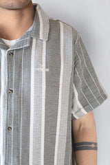 Fat Moose Leo shirt Skjorte S/S Dusty Green/Off White striped