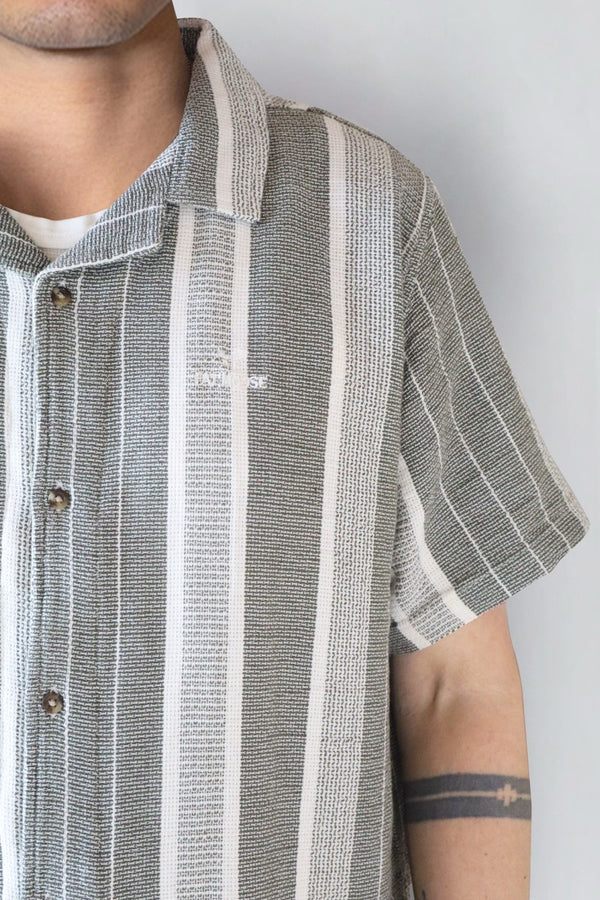 Fat Moose Leo shirt Skjorte S/S Dusty Green/Off White striped