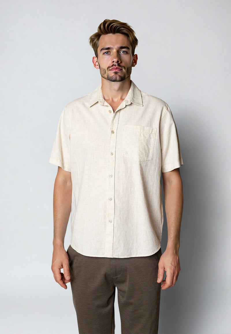 Clean Cut Copenhagen Luca cotton/linen S/S shirt Skjorte S/S Light beige